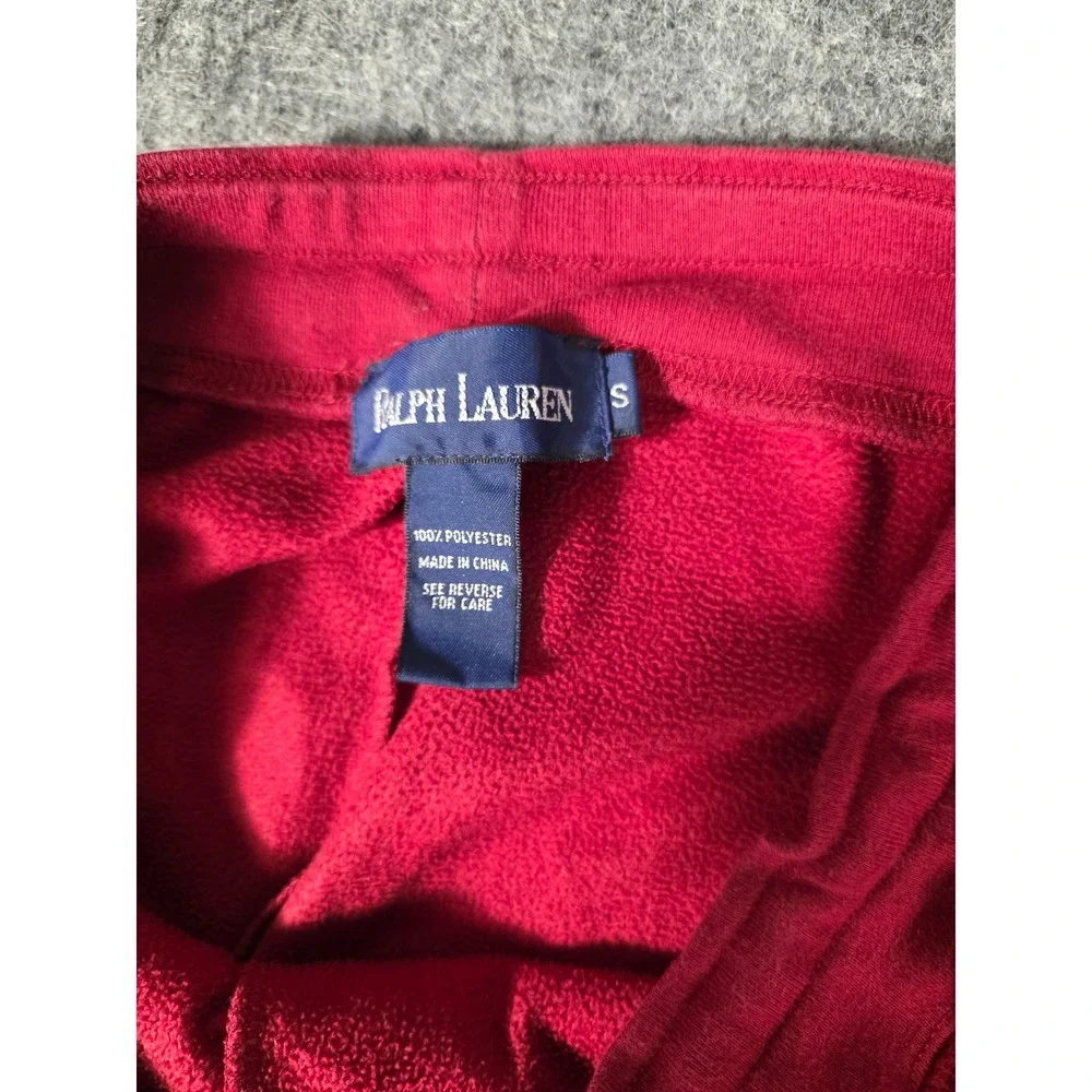 Ralph Lauren Pants Womens Small Velour Wide Leg Red Drawstring Lounge Fleece